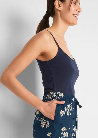 Pantaloni scurți din viscoză cu cordon (2 buc.) • bleumarin floral + oliv închis uni • magazin bonprix