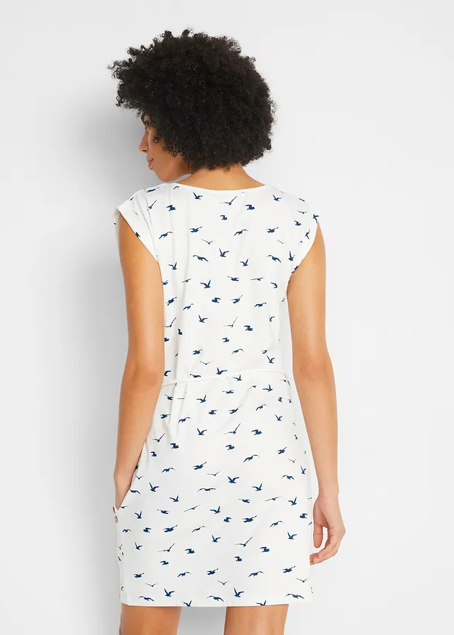 Robe en jersey imprimé à manches papillon, Couleur: écru imprimé