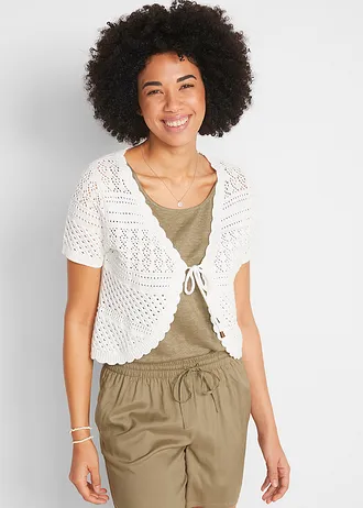 Gehaakte bolero, korte mouw, Kleur: wit