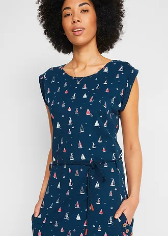 Úpletové šaty s křidélkovými rukávy a potiskem • tmavě modrá s potiskem • bonprix obchod