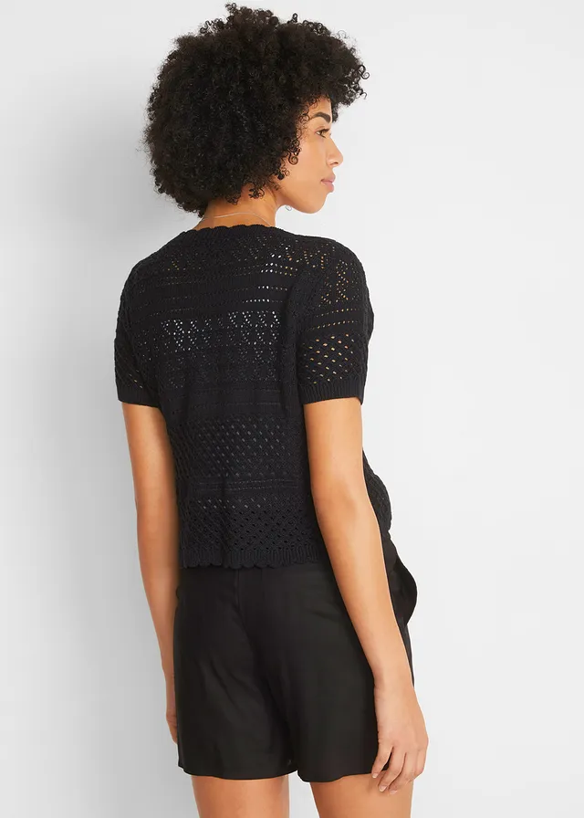 Gehaakte bolero, korte mouw, Kleur: zwart