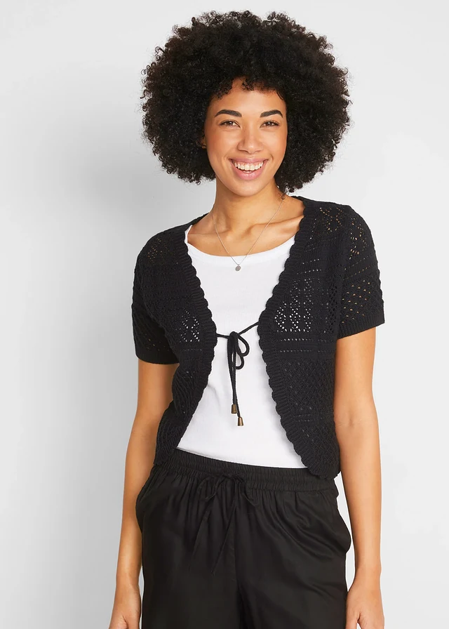 Gehaakte bolero, korte mouw, Kleur: zwart