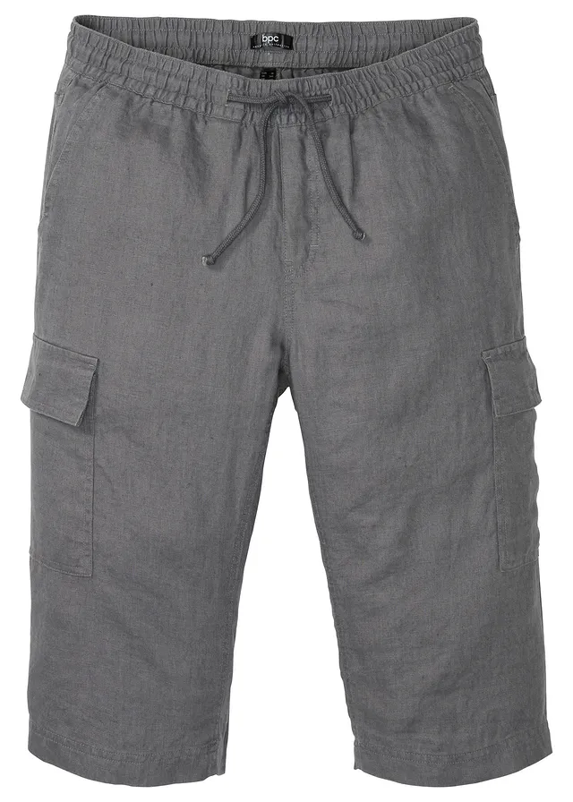 Cargo instapbermuda met linnen, regular fit • rookgrijs • bonprix online shop