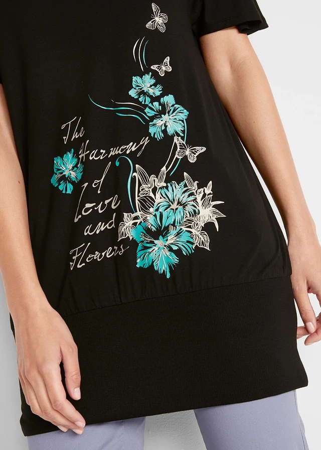 Shirt met boothals, halflange mouw • zwart gebloemd • product-page.page-title-suffix