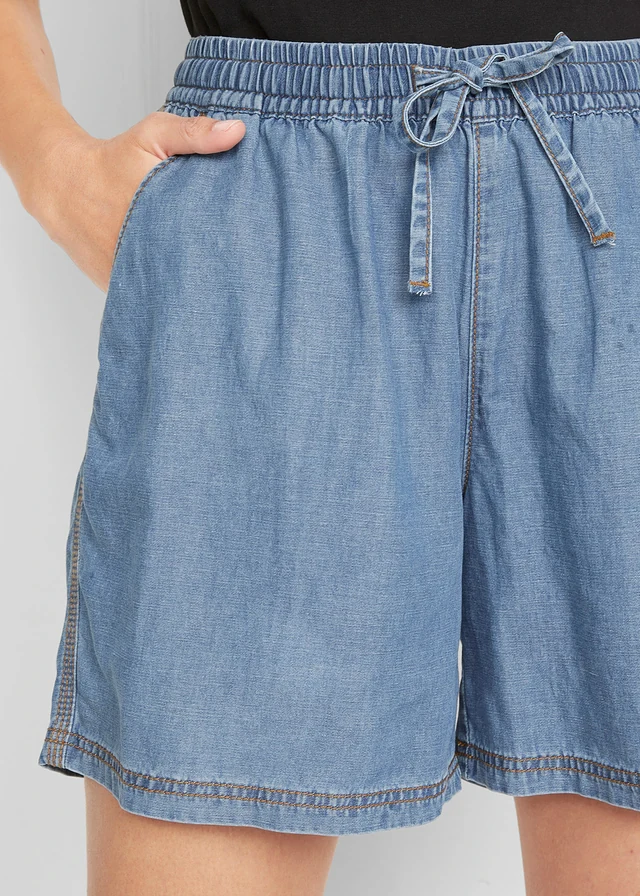 Lichte denim short met linnen en comfortband, extra wijd • lichtblauw denim • product-page.page-title-suffix