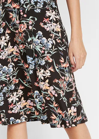 Rochie din jerse în A, până la genunchi • negru floral • magazin bonprix