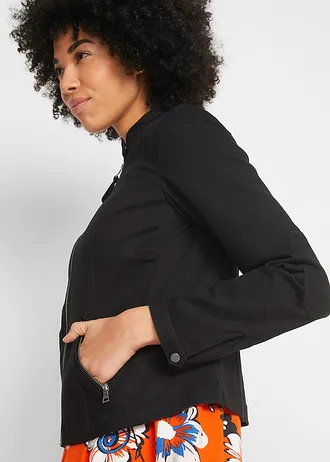 Veste en coton twill avec empiècements latéraux extensibles • noir • Boutique bonprix