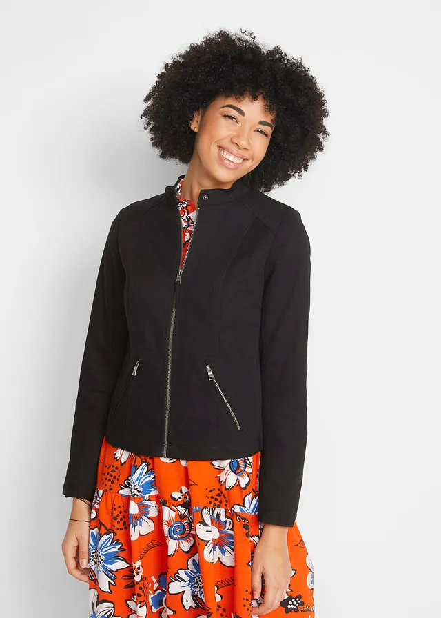 Veste en coton twill avec empiècements latéraux extensibles, Couleur: noir