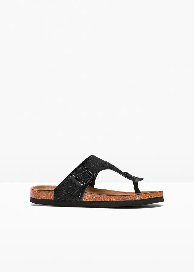 Teenslippers met glitters • zwart • bonprix online shop