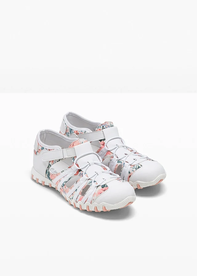 Slip-on obuv s profilovanou podrážkou • bílo-růžová s květy • bonprix obchod