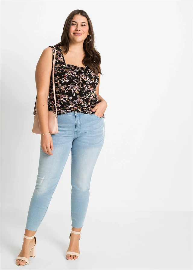Top en viscose extensible, Couleur: noir floral