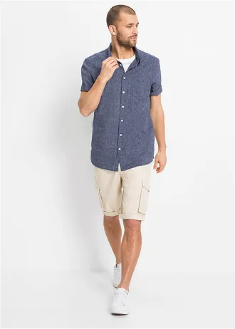 Košile s podílem lnu, krátký rukáv • modro-bílá s proužky • bonprix obchod