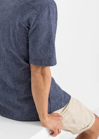 Košile s podílem lnu, krátký rukáv • modro-bílá s proužky • bonprix obchod