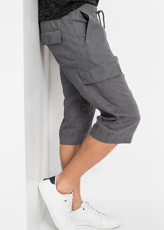 Cargo instapbermuda met linnen, regular fit • rookgrijs • bonprix online shop
