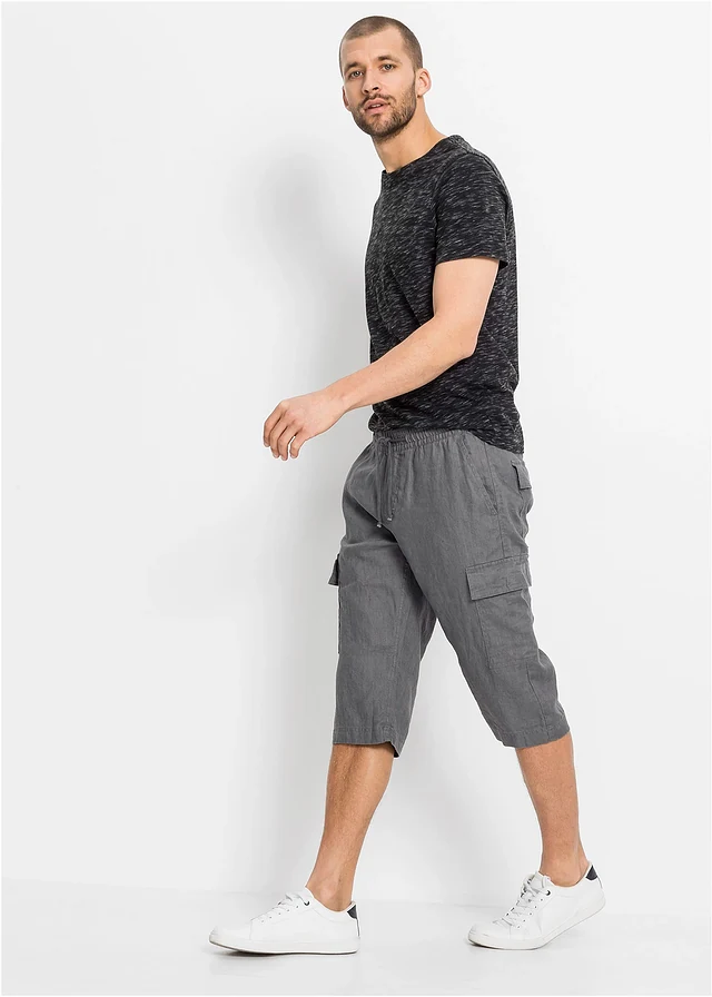 Cargo instapbermuda met linnen, Kleur: rookgrijs