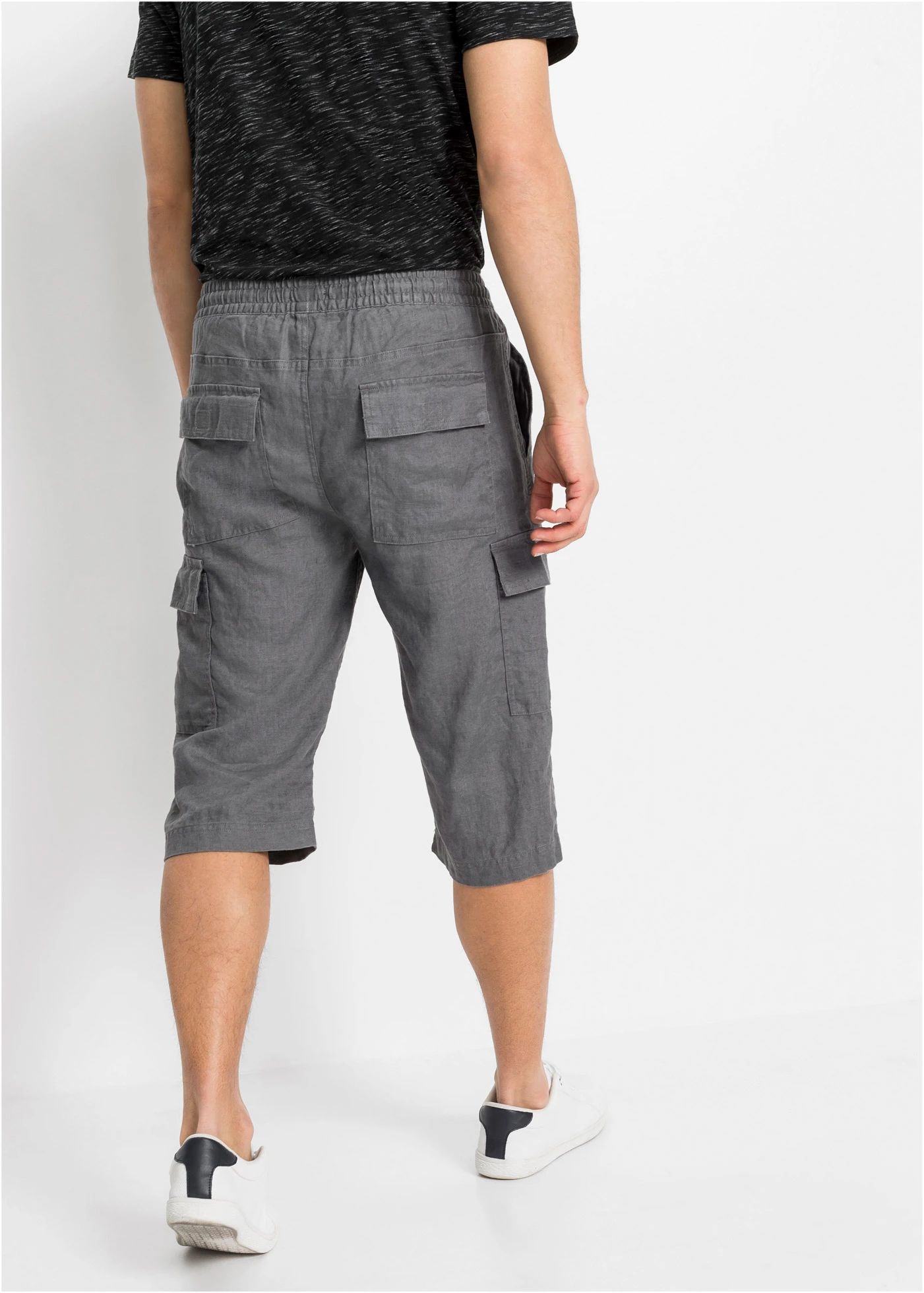 Cargo instapbermuda met linnen, regular fit • rookgrijs • bonprix online shop