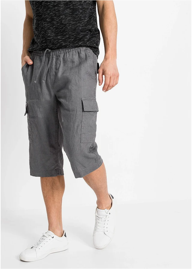 Cargo instapbermuda met linnen, Kleur: rookgrijs
