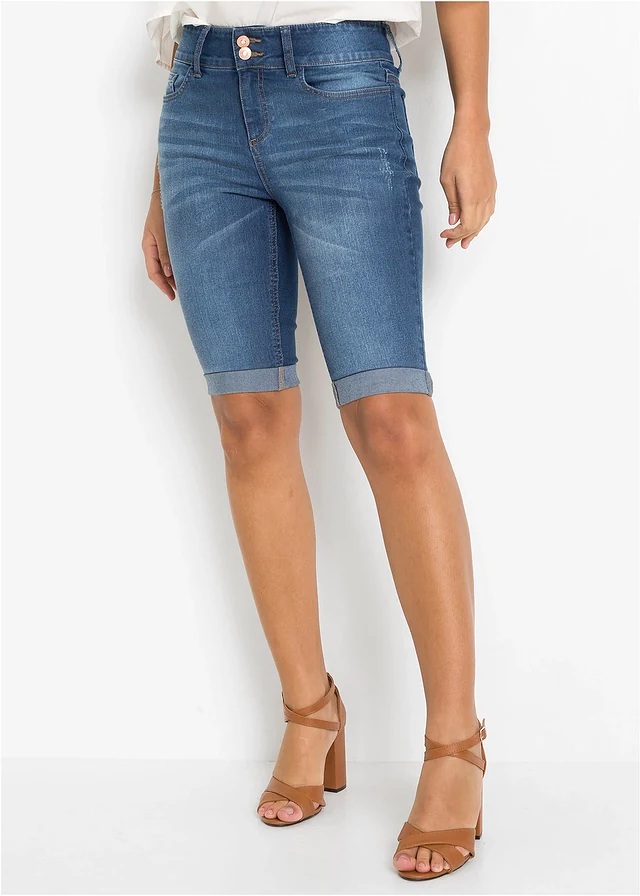 Jeans bermuda, mid waist, Kleur: blue stone