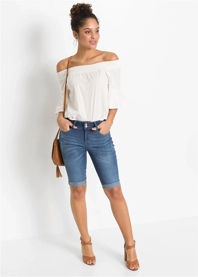 Jeans bermuda, mid waist, Kleur: blue stone