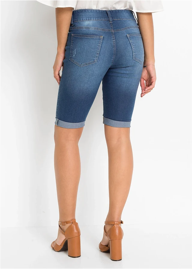 Jeans bermuda, mid waist, Kleur: blue stone