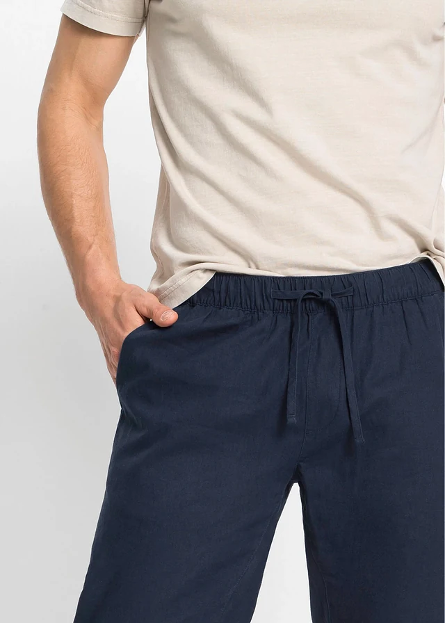 Regular fit chino instapbroek met linnen, straight • donkerblauw • product-page.page-title-suffix