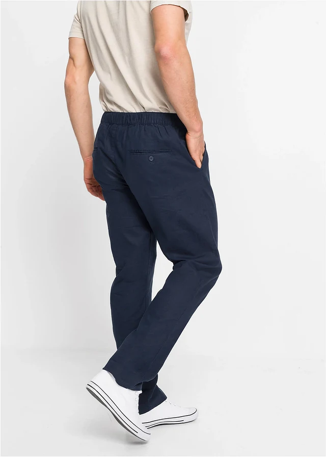 Regular fit chino instapbroek met linnen, straight, Kleur: donkerblauw
