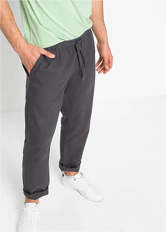 Pantalon droit taille élastiquée en lin majoritaire, regular, Couleur: gris ardoise