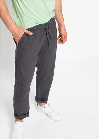 Regular fit chino instapbroek met linnen, straight, Kleur: leigrijs