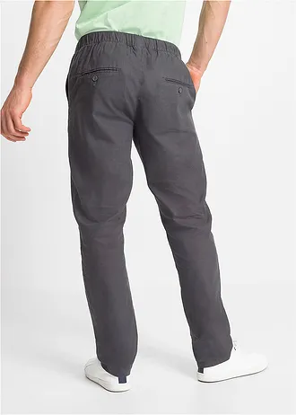 Pantalon droit taille élastiquée en lin majoritaire, regular, Couleur: gris ardoise