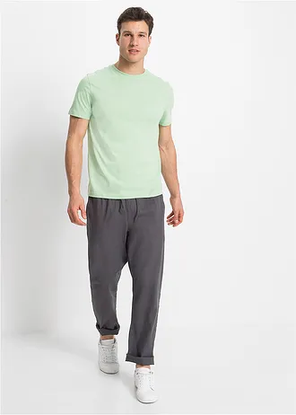 Pantalon droit taille élastiquée en lin majoritaire, regular, Couleur: gris ardoise