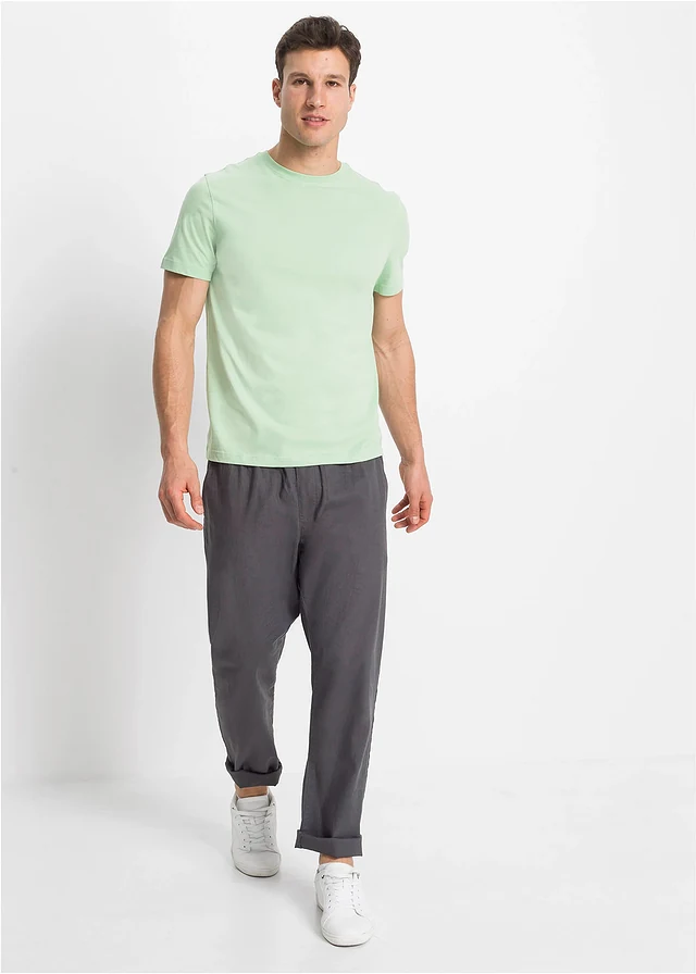 Regular fit chino instapbroek met linnen, straight, Kleur: leigrijs