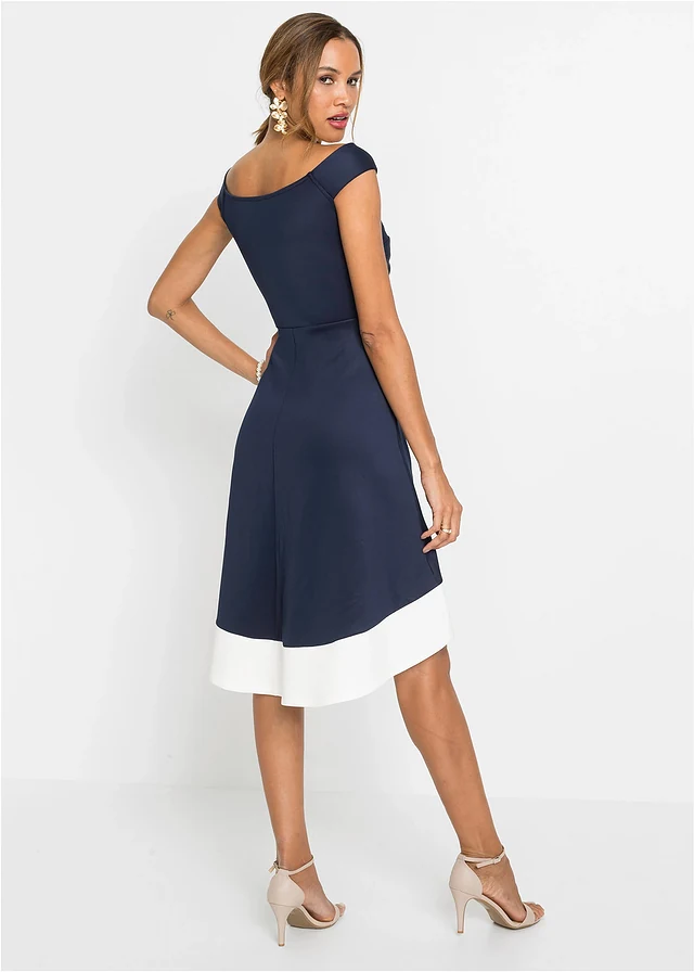 Robe à col Bardot et détail nœud • bleu foncé   blanc • product-page.page-title-suffix