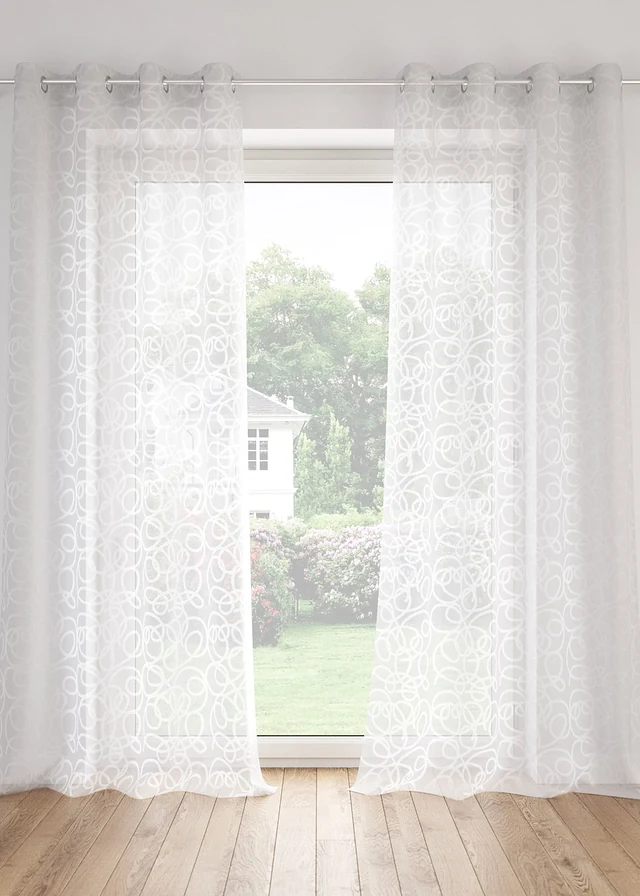 Gedessineerd gordijn met gerecycled polyester (1 stuk), Kleur: wit gedessineerd