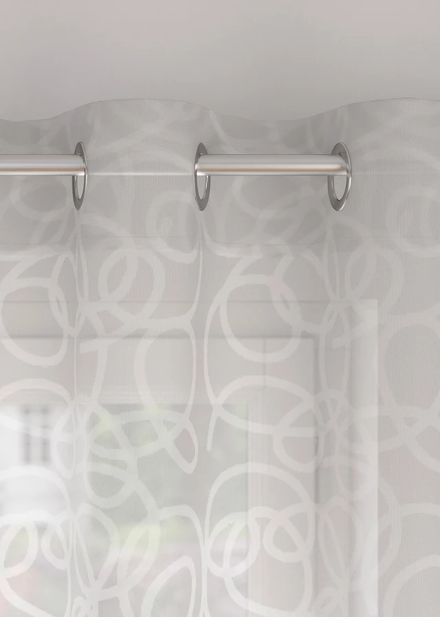 Gedessineerd, transparant ophaalgordijn met gerecycled polyester, Kleur: wit