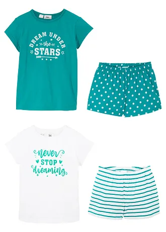 Shortama van katoen met korte mouwen (4-dlg. set), Kleur: smaragd-wit