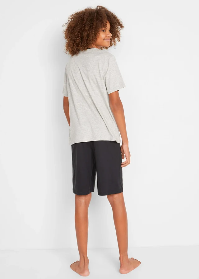 Jongens shortama met katoen (4-dlg. set), Kleur: blauw gestreept-donkerblauw+grijs gemêleerd met print-zwart