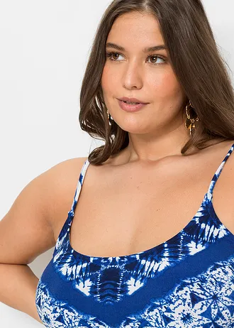 Gedessineerde maxi jurk, Kleur: blauw-wit gedessineerd