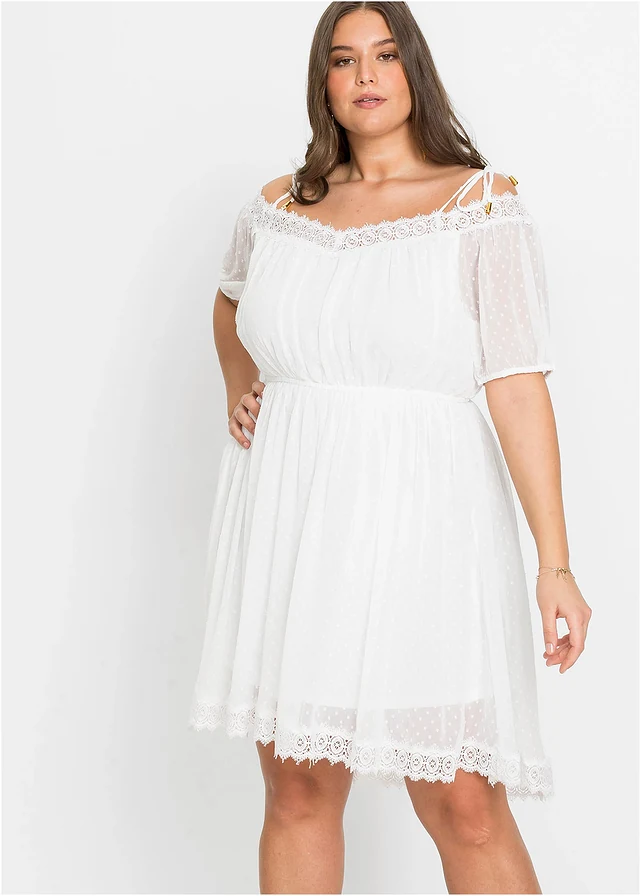Rochie cu bretele, cu tiv asimetric, culoare: alb