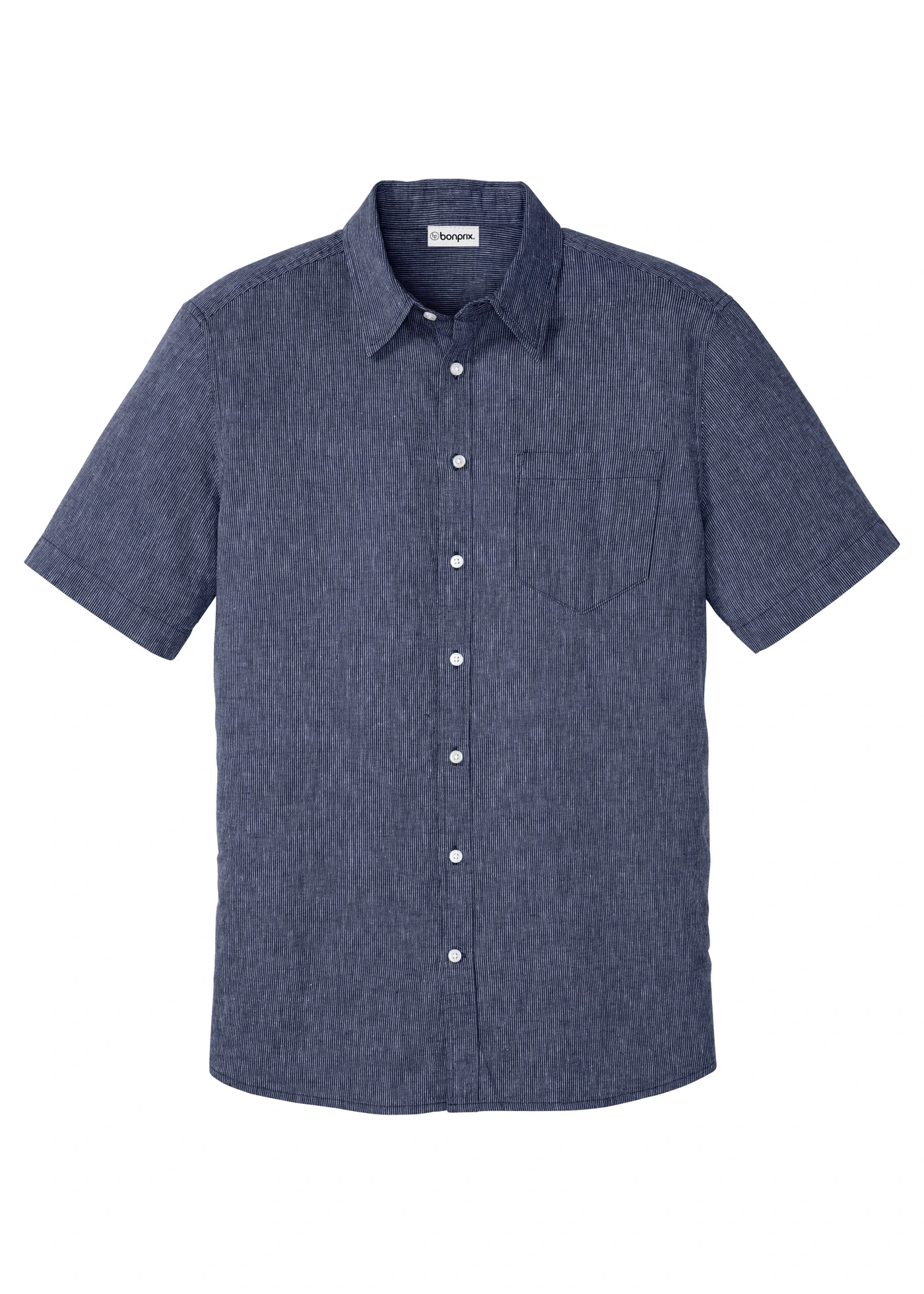 Košile s podílem lnu, krátký rukáv • modro-bílá s proužky • bonprix obchod