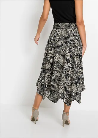 Asymmetrische rok van pure viscose • zwart-sandbeige paisley • bonprix online shop