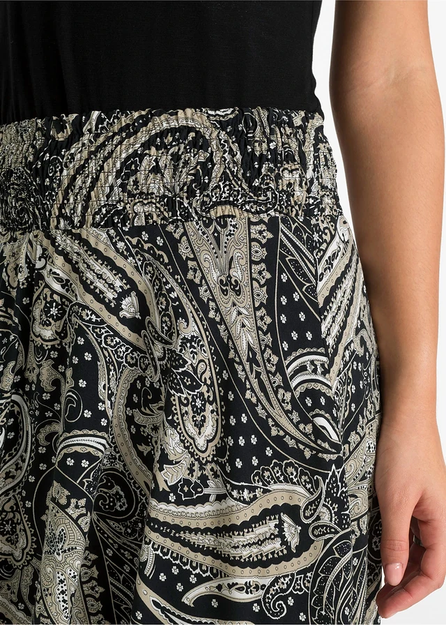 Fustă midi cu model asimetric, 100% din viscoză • negru bej-nisipiu paisley • magazin bonprix