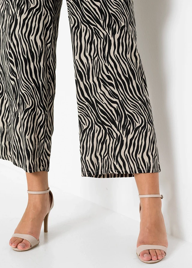 Jupe-culotte imprimée en viscose fluide • imprimé zébré noir / sable • product-page.page-title-suffix