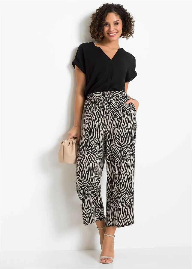 Gedessineerde culotte van soepele viscose • zebraprint zwart-sand • product-page.page-title-suffix