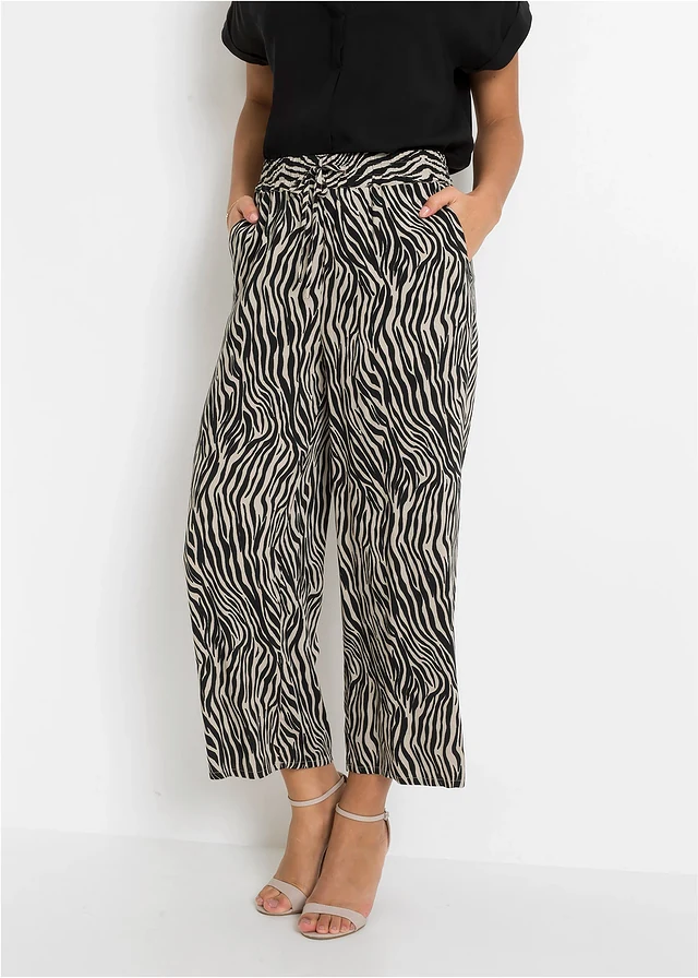 Gedessineerde culotte van soepele viscose • zebraprint zwart-sand • product-page.page-title-suffix