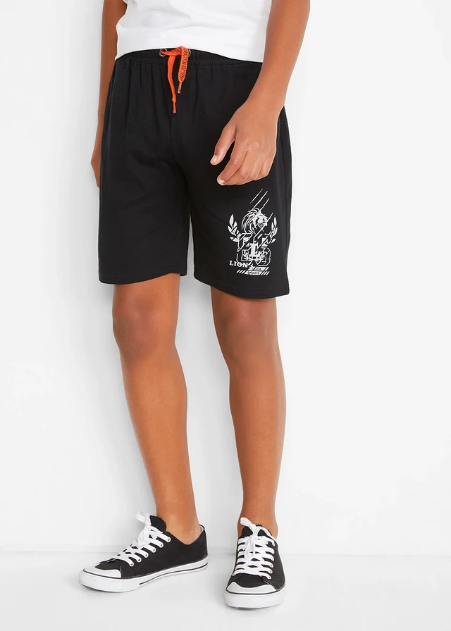 Lot de 2 bermudas en jersey coton, Couleur: noir+bleu azur