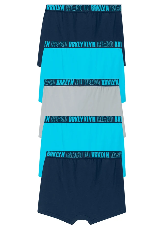 Lot de 5 boxers en coton doux et extensible, Couleur: bleu foncé+bleu caraïbes+gris acier
