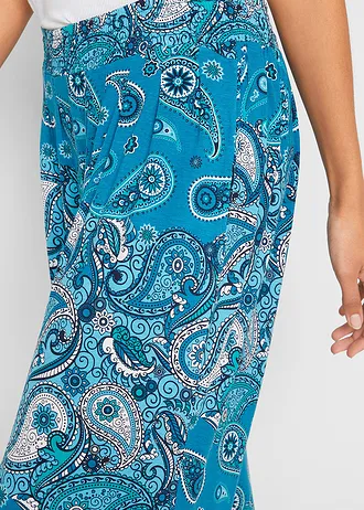 Žerzejové harémové kalhoty ze splývavé směsi s viskózou • tyrkysovomodrá s kašmírovým potiskem • bonprix obchod