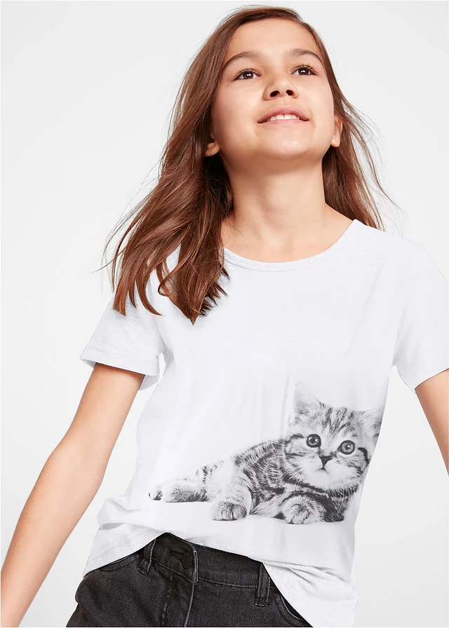 Meisjes T-shirt van biologisch katoen, Kleur: wit met print