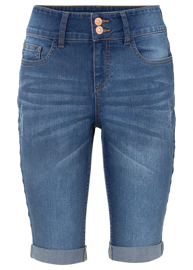 Bermuda en jean, taille mi-haute, Couleur: bleu denim