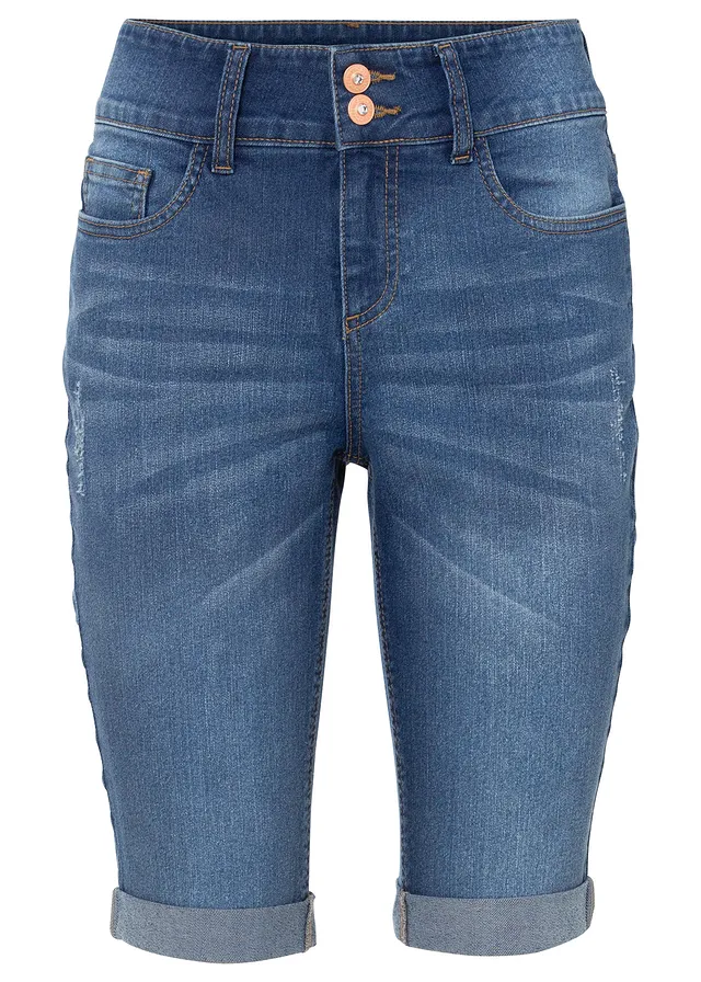 Jeans bermuda, mid waist, Kleur: blue stone